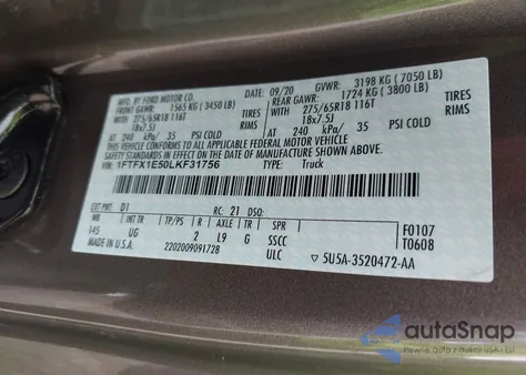 2020 Ford F-150 Xlt from USA, damaged, VIN 1FTFX1E50LKF31756